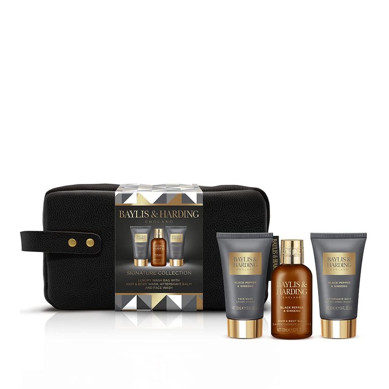 Baylis & Harding Men's Gift Set - Luxury Wash Bag with Black Pepper & Ginseng | 3-Pack