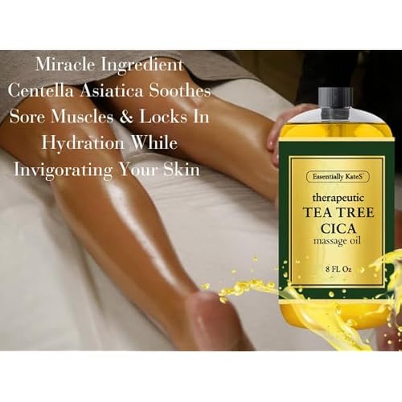 Essentially KateS Tea Tree Oil CICA Massage Oil 8 Fl Oz - Purifying, Invigorating and Hydrating - Soothes Sore Muscles and Joints - Centella asiatica