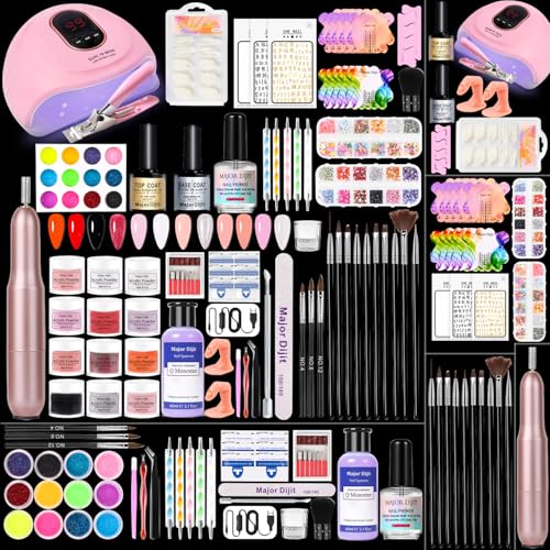 Major Dijit Complete Acrylic Nail Starter Kit with LED Lamp, 12 Colors Powder Acrylic Liquid Base/Top Coat Primer Electric Drill ? DIY Nail Art Tools for Home & Salon