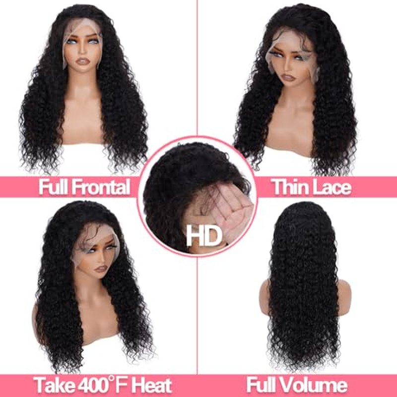 28 Inch 13x4 Lace Front Wig Human Hair 180% Density Water Wave Lace Front Wigs Human Hair Pre Plucked Natural Hairline Hd Frontal For Women Wet And Wavy Bouncy Soft Curl Shedding Free Tangle Free