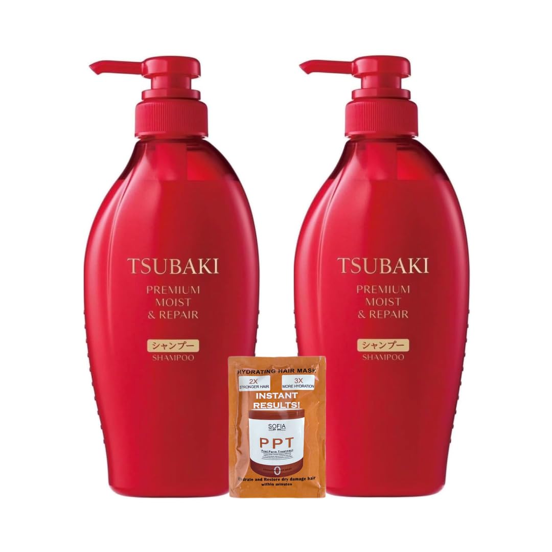 Hair Mask with Hair Professional Repair Tsubakii Premium Moist & Repair Shampoo - Moisturizes, Protects Dry Damaged Hair 450ml+450ml