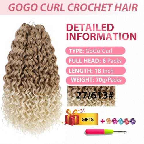 GoGo Curl Crochet Hair 18Inch 6Packs GoGo Curl Crochet Braiding Hair Water Wave Synthetic Braiding Hair (18 Inch (Pack of 6), 27/613#) ¡¦