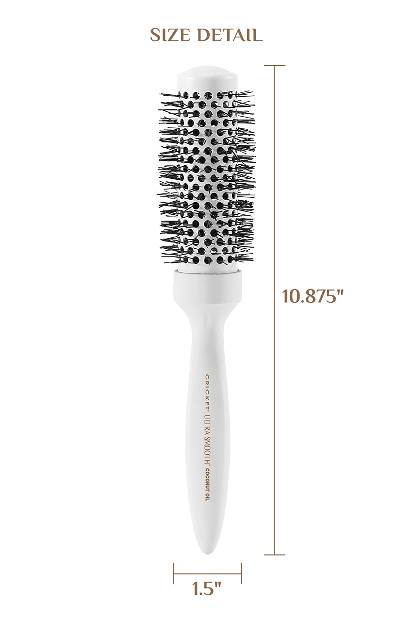 Cricket Ultra Smooth Coconut Thermal Hair Brush – 1.5” Ceramic Barrel, Coconut Oil and Keratin-Infused, Anti-Static Heat-Resistant Bristles, Textured Handle for Styling All Hair Types