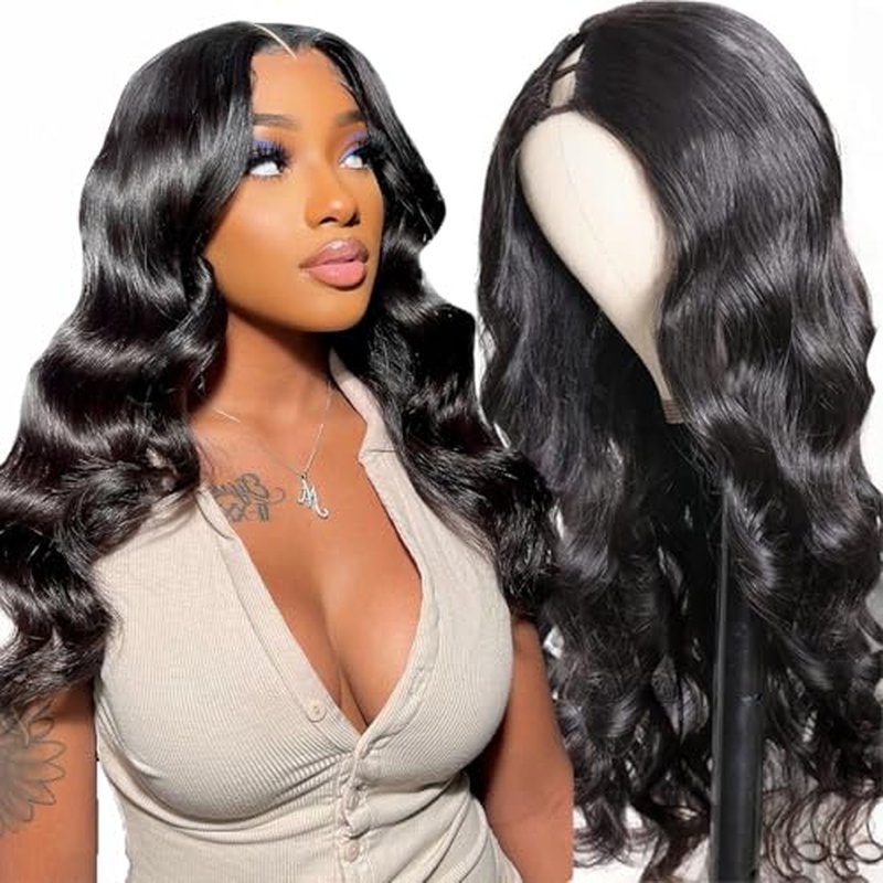 U Part Human Hair Wig Body Wave for Women Brazilian Remy Upart Human Hair Wig Beginner Friendly No Sew in NO Glue 200% Density Natural Color 22Inch