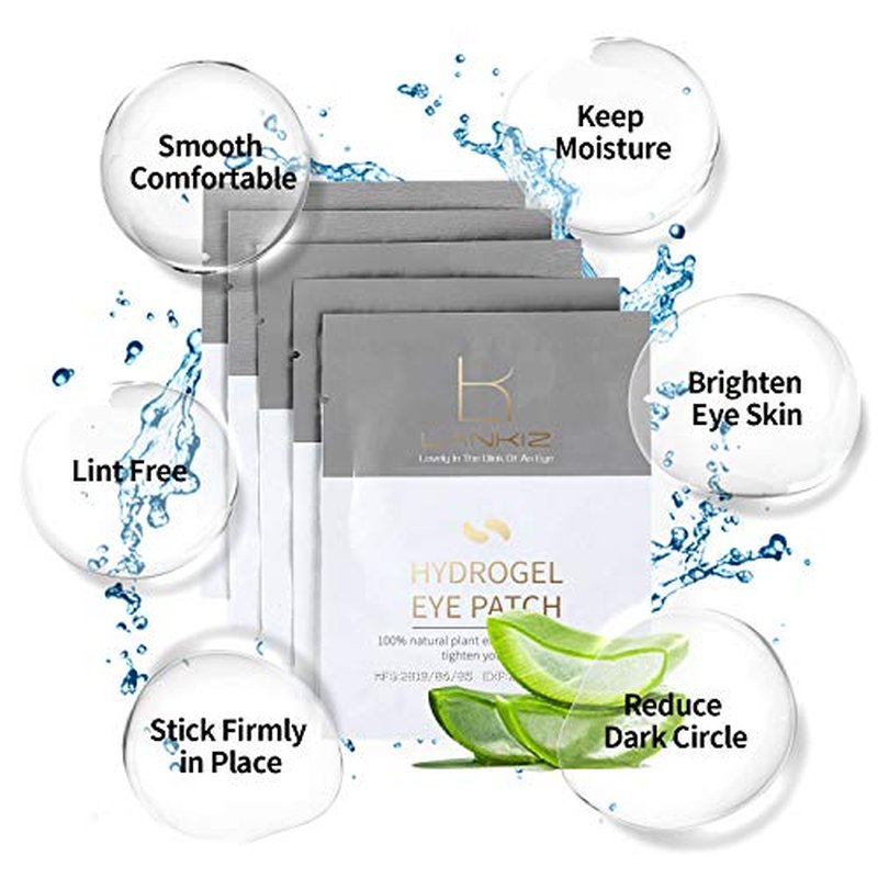 LANKIZ 100 Pairs Under Eye Gel Pads for Lash Extensions, 100% Natural Plant Extract, Collagen Hydrogel, Lint-Free, Moisturizing, Reduces Dark Circles and Eye Puffiness