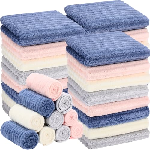 Shimeyao Bleach Proof Towels Microfiber Absorbent Resistant Hair Hand Towels Bulk Quick Dry for Barber Gym Bath Spa Shaving(40 Pack,Morandi Color,Stylish)