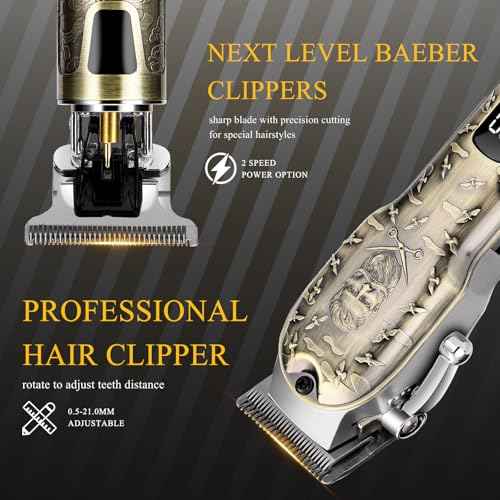 Professional Hair Clipper Set, Digital Display Trimmer Kit with Accessories, Barber Case and Cape, Vintage Design