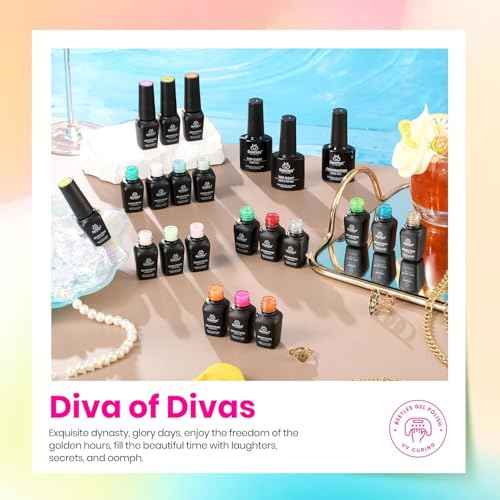 Beetles Gel Nail Polish Set, 20 Colors Neon Hot Pink Glitter Yellow Orange Blue Pastel Gel Nail Polish Kit Base Glossy & Matte Top Coat Rainbow Nail Gift for Women Diva of Divas