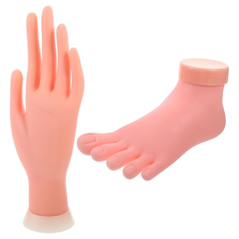 Beaupretty Manicure Practice Left Hand and Foot Model 8.85 Inch Lightweight Fake Nail Art Trainer with Bendable Fingers for Salon and Beginner Nail Training