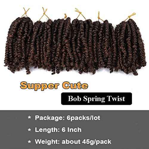 Dorsanee Short Bob Spring Twist Crochet Hair 6 Inch 6 Packs Pre-twisted Cute Spring Twists Curly Crochet Braids Pre Looped Mini Passion Twists Fluffy Twist Synthetic Hair Extensions (6 Inch,T30#)