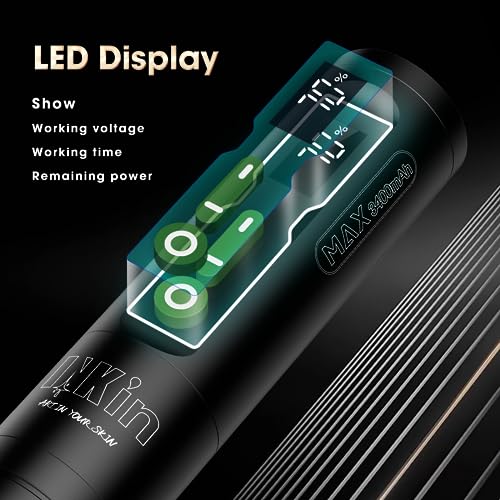 INKin Wireless Tattoo Gun - Rotary Tattoo Pen Machine with 3400mAh Super Battery Brushless Motor Power Supply LED Digital Display for Tattooing Artists and Beginners Run Long Time (CL2 Max Green)
