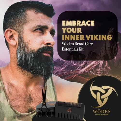 Woden Beard Maintenance Kit - Premium Luxury Black Beard Brush and Comb Gift Set | Mustache and Beard Scissors, Boar Bristle Beard Brush, Fine-Tooth Pearwood Beard Comb, Travel Bag and Gift Box