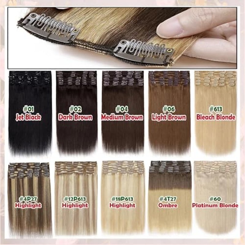 Clip In Hair Extensions Real Human Hair, Remy Human Hair Extensions 12PCS Long Soft Natural Hair piece 14-28 Inch Straight Hair Extension for Women(180g-250g 4# Medium Brown)
