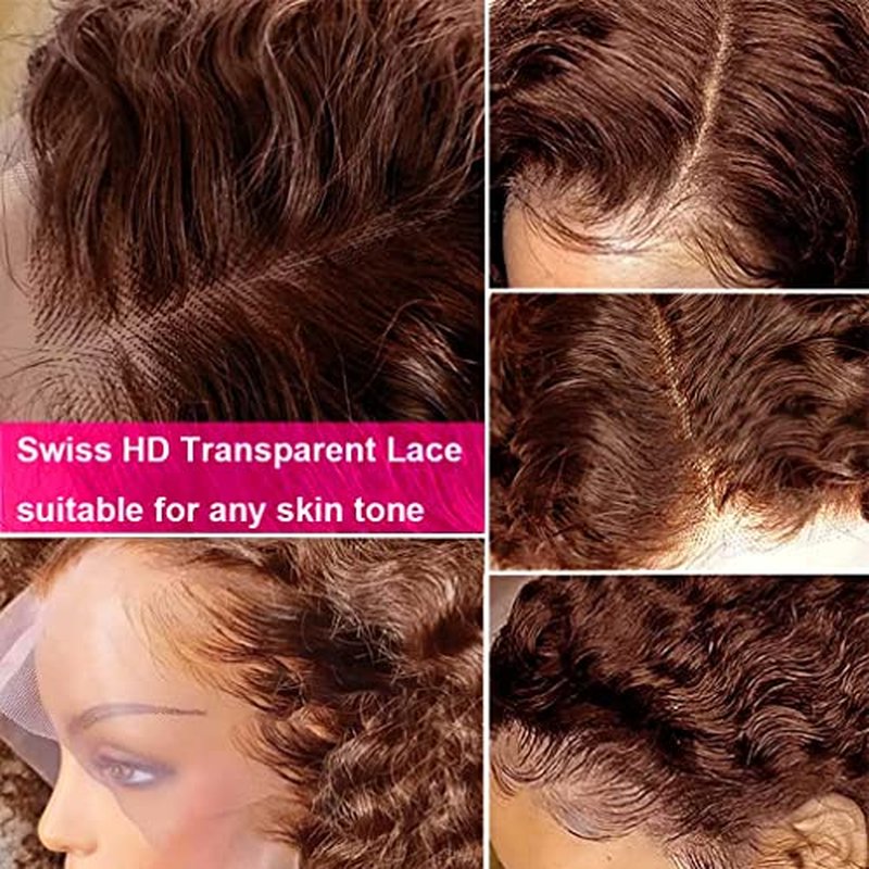 Siyun Show 13x4 Reddish Brown Deep Wave Lace Front Wigs Human Hair Wigs for Black Women Pre Plucked 180% Density Auburn Wig 28 Inch