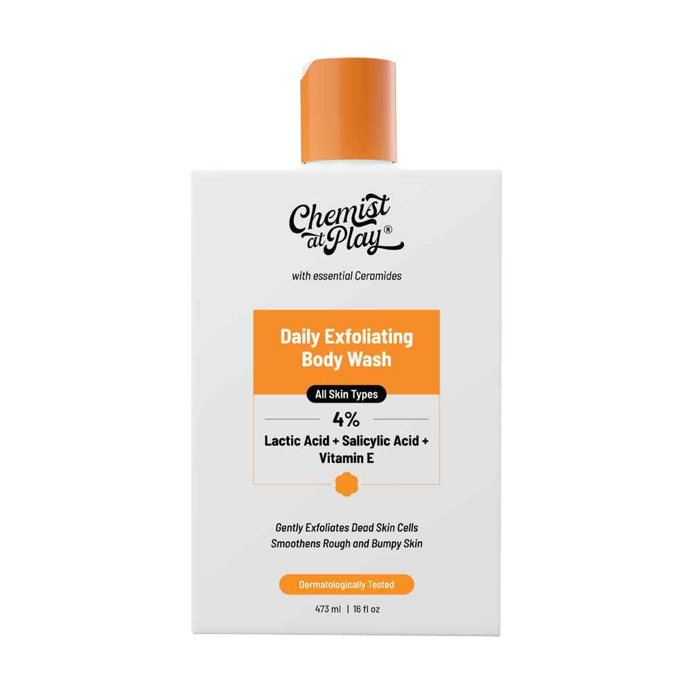 Chemist At Play Body Wash Exfoliating For Dry Rough Bumpy Strawberry Skin With 1% Salicylic Acid 2% Lactic Acid And Ceramides For Men And Women 15.9 Fl oz