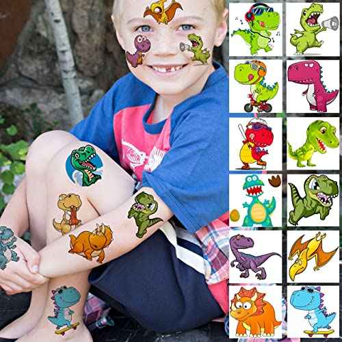 50 PCS 3D Dinosaur Temporary Tattoos For Kids Boys Teens, Fun T-Rex Fake Face Tattoo Sticker For Children Party Favor Sets Supplies, Small Dino Tatoos For Girls Birthday Gifts Decoration