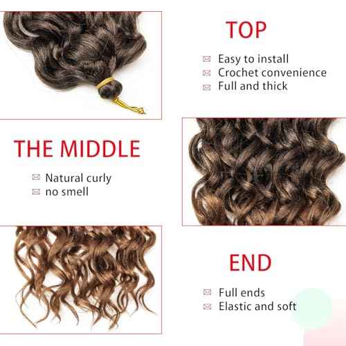 Ocean Wave Crochet Hair Deep Wave Curly Crochet Hair For Women 24inch Hawaii Curly Braiding Hair Synthetic Bohemian Crochet Braid Water Wave Crochet hair Extensions (6Packs, 1B/30)