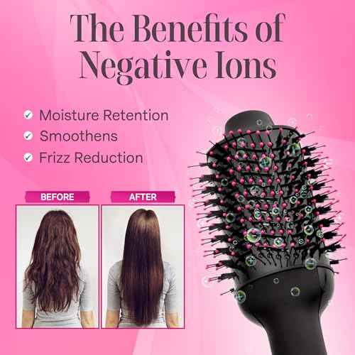 Asani Hair Dryer Brush - 4-in-1 Blow Dryer with Comb, Curling & Hot Hair Straightener Brush - Round Blowout Straightening Brush with Anti-frizz Ceramic Titanium Barrel for All Hair Types (120V)