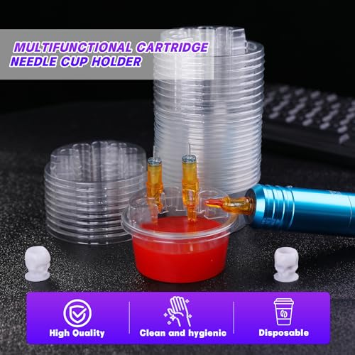 20PCS Hive Cups Tattoo Cartridge Needle Cup Holder Transparent Plastic Tattoo Needle Holder Disposable Ink Cleaning Cup Stand Tattoo Cartridge Tray Tattoo Supplies
