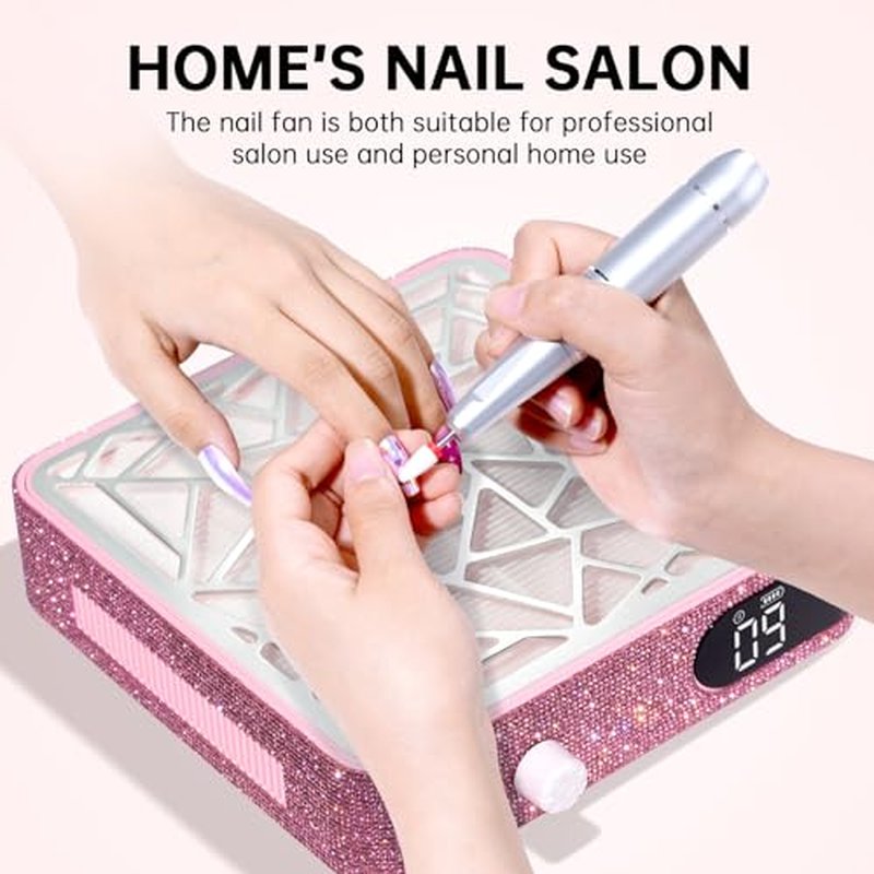 Nail Dust Collector, Cordless Dust Collector Nail Tech, Powerful Vacuum Fan Vent Dust Collector Extractor Dust Suction Machine for Acrylic Nails Polishing, Nail Salon, Pink Diamond