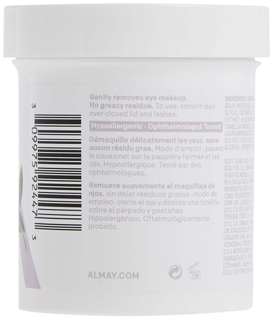 Almay Oil Free Gentle Eye Makeup Remover Pads , Oil Free Micellar, Hypoallergenic, Cruelty Free, Fragrance Free, Ophthalmologist Tested, 80 Pads ( Packaging May Vary )