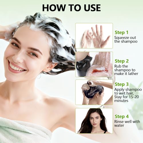 Dark Brown Hair Dye Shampoo for Women & Men, 15 Min Gray Coverage, 3 in 1 Semi-Permanent Color with Natural Herbal Ingredients, Lasts 60 Days