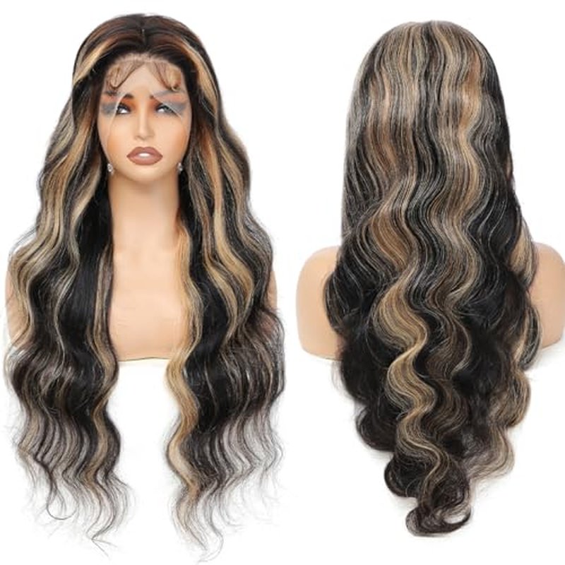 20 Inch 1B/27 13x6 Balayage Highlight Ombre Body Wave Lace Front Wigs Human Hair Honey Blonde Colored Lace Frontal Glueless Wigs Human Hair Pre Plucked for Women with Baby Hair