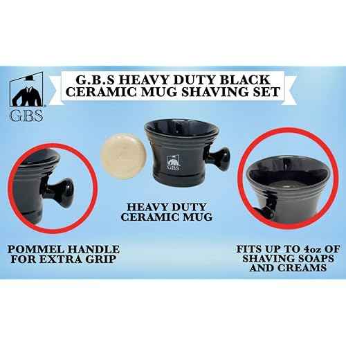 G.B.S Stylish Grooming Shaving Set for Wet Shaving Boxed Ceramic Black Shaving Soap Bowl/Mug with Knob Handle