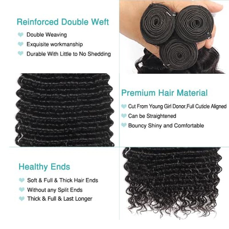 30 30 30 Inch Natural Black Color Raw Loose Deep Wave Bundles Human Hair Unprocessed Brazilian Virgin Hair Extensions