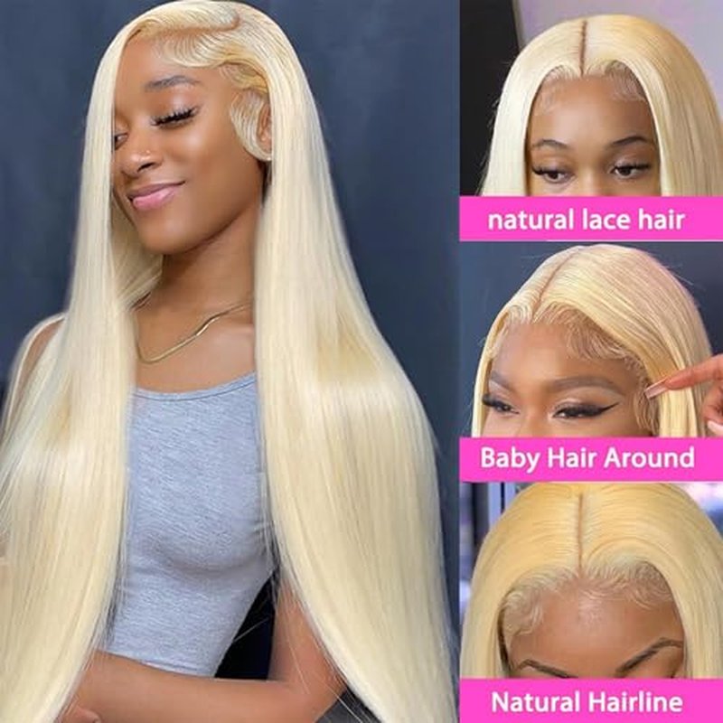 24 Inch 613 Lace Front Wig Human Hair 200 Density Blonde Wig Human Hair 13X6 HD Transparent Straight Lace Front Wigs Human Hair Blonde Glueless Wig for Women Pre Plucked with Baby Hair