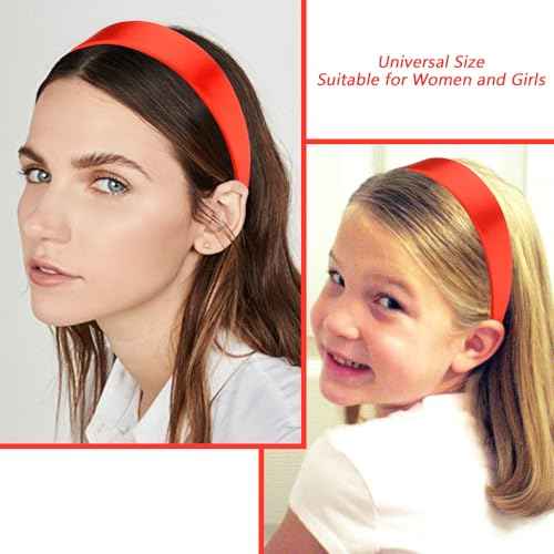 AHONEY Red Headband for Women Girls Satin Silk Headband Non Slip 1.57" Wide Plain Head Band Solid Hair Band DIY Halloween Costume Holiday Christmas Hair Accessories Gifts