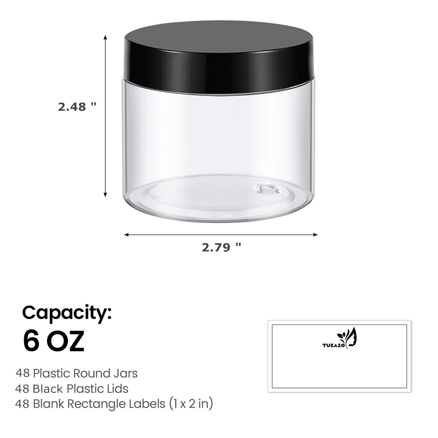 48 Pack 6 Oz Plastic Jars with Lids, 6oz Small Plastic Containers with Lids for Cosmetic Makeup Beauty Products, Slime, Sample, Travel, BPA Free | Wide Mouth | Refillable