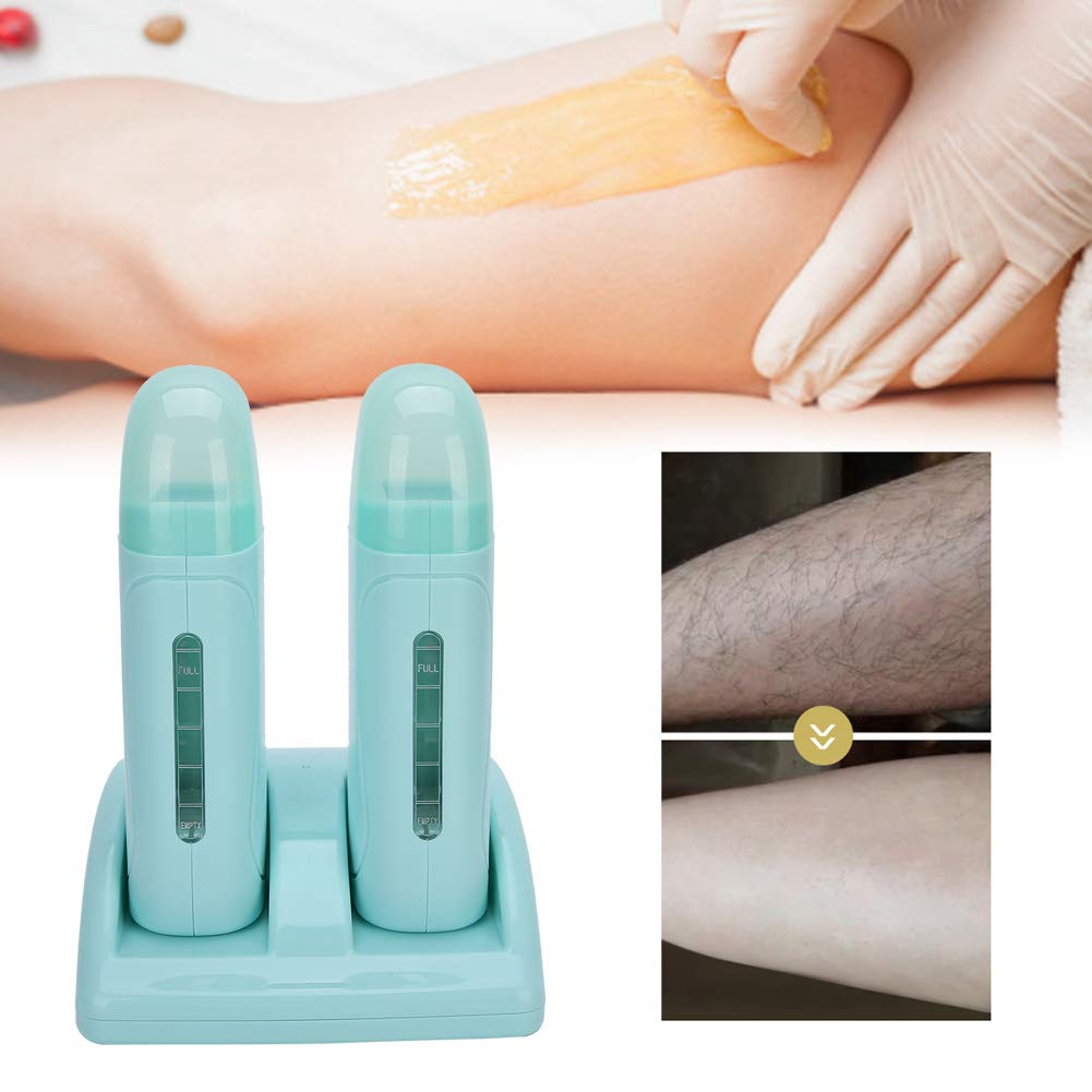 Waxing Machine Hair Removal Kit, Double Wax Heater, Cyan Painless For Home Wax Warmer (110V, US)