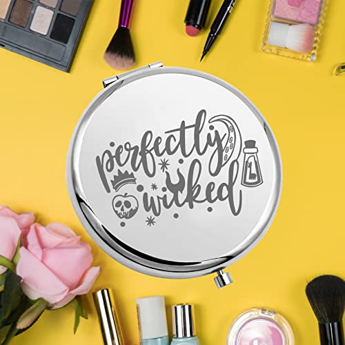 KEYCHIN Villains Movie Pocket Mirror Evil Queen Fans Gifts Perfectly Wicked Halloween Compact Mirror for Women Girl Teenagers (Perfectly Wicked Mirror-S)