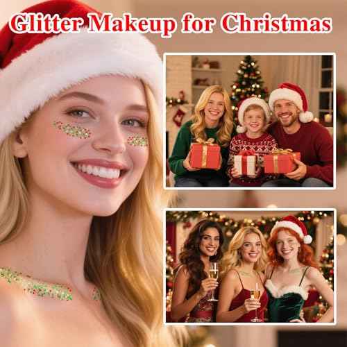 Christmas Hair Glitter Stick,Green Red Face Body Glitter for Kids,Waterproof Christmas Outfits for Women, Stocking Stuffers Sparkling Festival Party Gift for Women Girls,Chunky Glitter Makeup