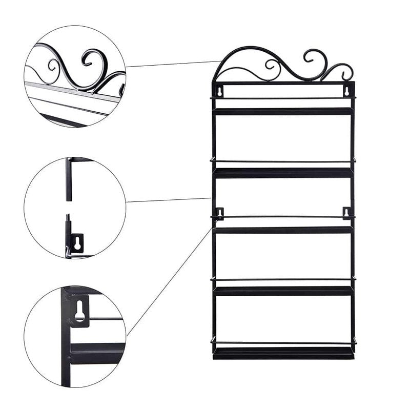 ERYTLLY Wall Mounted Nail Polish Rack, Rectangle Nail Storage Organizer, Salon Shelf Organizer (Black)