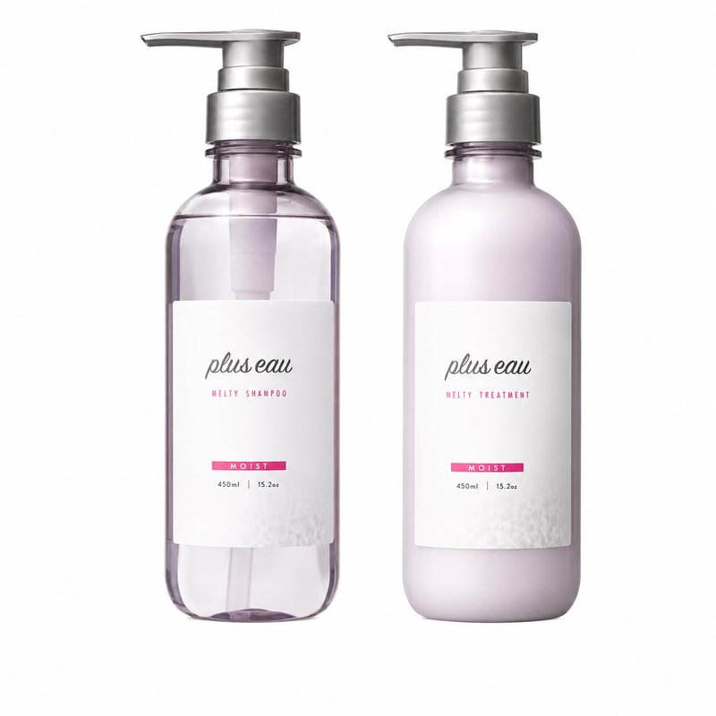 Plus eau Melty Shampoo & Conditioner Set, Silk-Infused Moisture Repair for Dry or Damaged Hair, 15.2 oz (450ml) Each, 2-Pack, Made in Japan