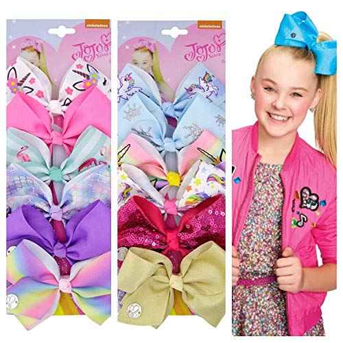 JOJO SIWA 12pcs Hair Bows Clips for Girls (2 Set) - 5 Inches Alligator Clips for Girls Large Bow (1)