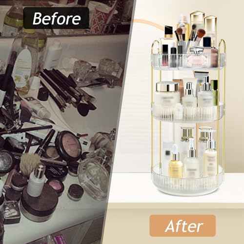 Rotating Makeup Organizer for Vanity, High-Capacity Skincare Perfume Storage, Bathroom Counter Organizer, 360 Spinning Cosmetic Dresser Countertop Organizers (White 3 Tier)