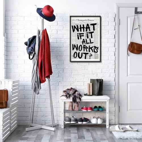 Trendy Luxury Black and White Framed Wall Art-What If It All Works Out Poster For Preppy Girly Dorm Decor-Funky Fashion Newspaper Pictures Canvas Prints Ready to Hang Room