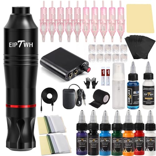 Tattoo Kit,Tattoo Gun Kit for Beginners Rotary Tattoo Machine Pen Kit with 10pcs Cartridges Needles,Rotary Tattoo Machine Kit with 7 Colors Tattoo Inks for Tattoo Artist Tattoo Supplies