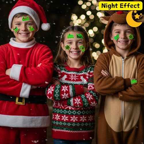 Glow In Dark Christmas Temporary Tattoos | Luminous Christmas Decorations Accessories Party Favors Supplies Goodie Bags Stocking Stuffers Xmas Santa Claus Snowman Gift Idea For Kis Teen Adult-60Pcs