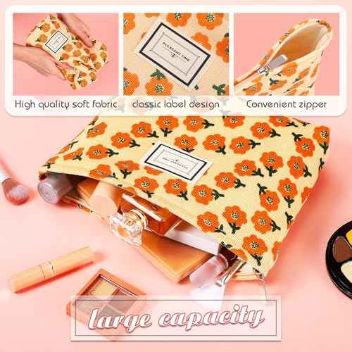 Sanwuta 6 Pcs Makeup Bag for Women Large Cosmetic Pouch Corduroy 10 x 7 Inch Large Capacity Makeup Bags Canvas Cosmetic Bags with Zipper Travel Toiletry Accessories Organizer for Women Girls(Flower)
