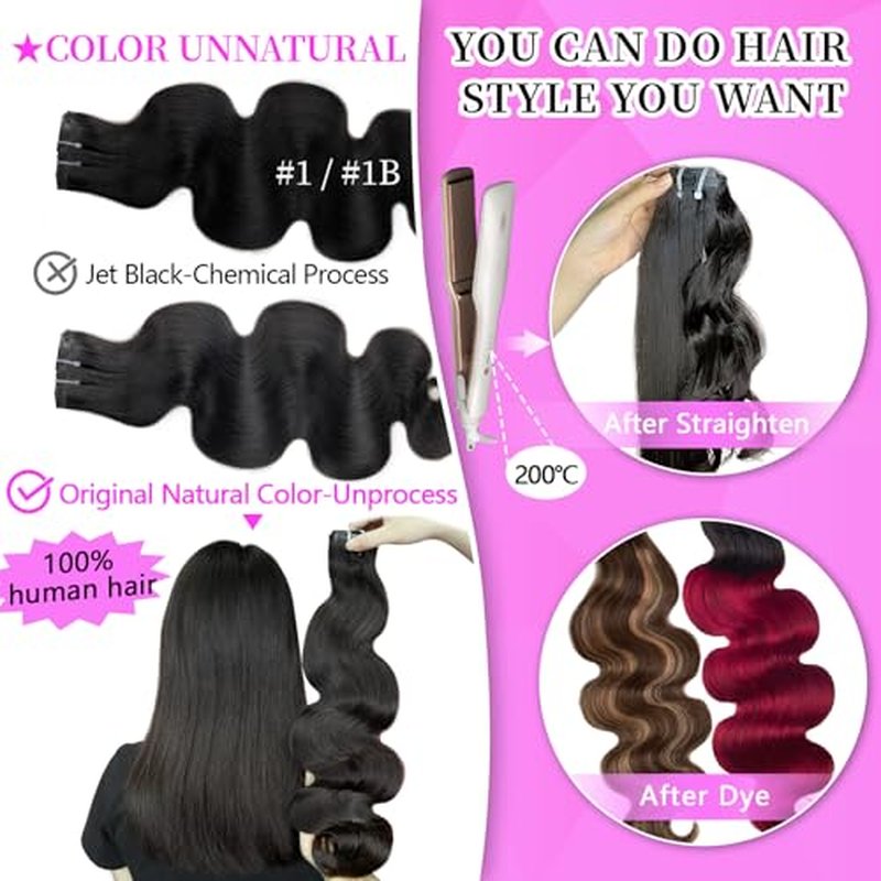 22 inch Seamless Body Wave Clip in Extensions Real Human Hair Extensions Clip Ins 110g 7pcs Thick Invisible Clip in Hair Extensions #1B Natural Black