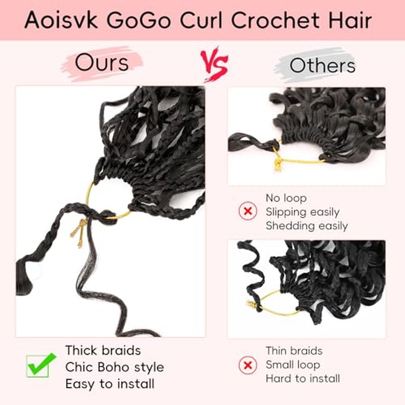8 packs GoGo Curl Crochet Hair Pre twisted 14 Inch Curly Crochet Hair for Women Pre looped Boho Box Braids with Curly Ends Beach Curl Water Wave Synthetic Hair Extensions 1B