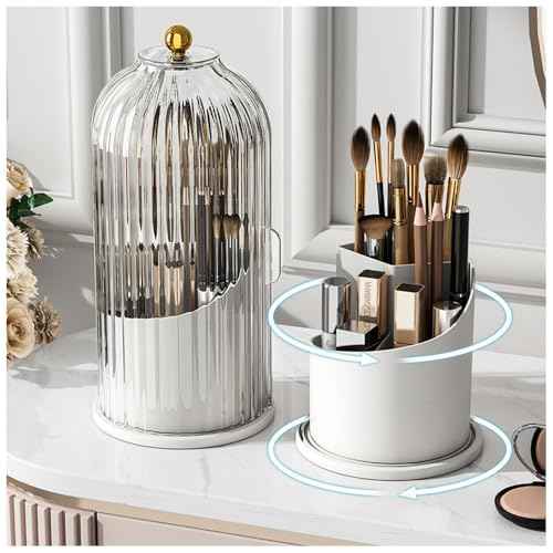 Makeup Brush Holder with Lid 360¡Æ Rotating, Clear Dustproof & Waterproof Make Up Brush Holder Organizer, Transparent Makeup Brush Organize