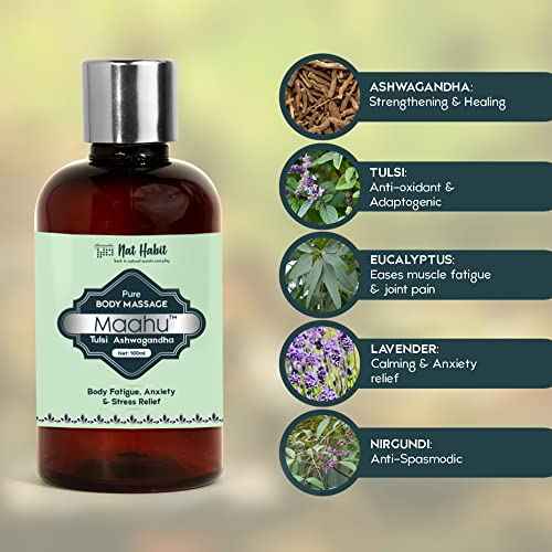 Nat Habit Pure Tulsi Ashwagandha Maahu, Ayurvedic Body Massage Oil, 100ml