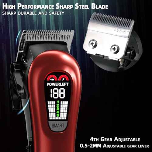 Hair Clippers for Men Professional Clippers for Men Cordless&Corded Barber Clippers for Hair Cutting & Grooming. Rechargeable Hair Trimmer Kit for Household (Red)