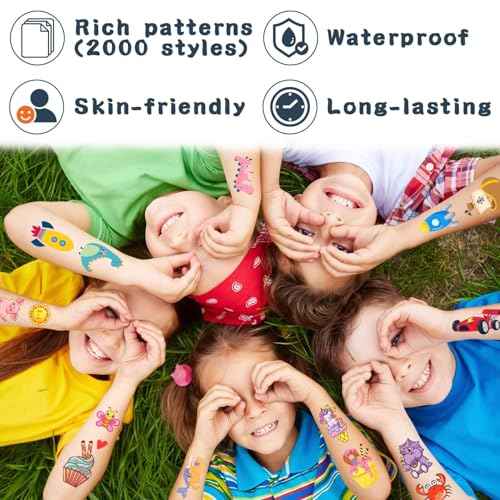 Partywind 168 Sheets (2000 Styles) Kids Temporary Tattoos for Party Supplies, Fake Tattoo Stickers with Dinosaur/Mermaid/Pirate for Boys and Girls, Birthday Games for Back to School Party