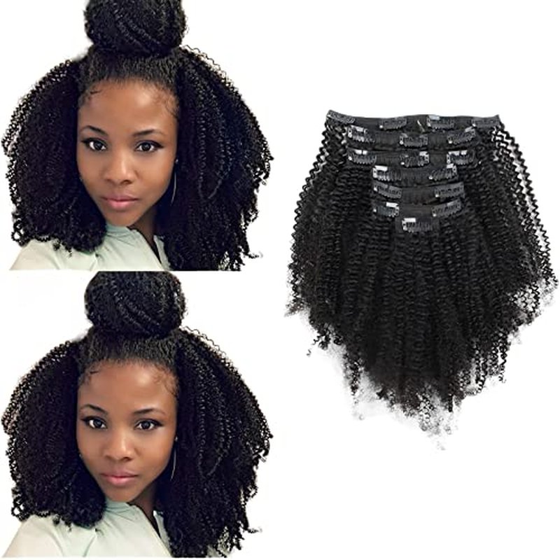 ABH AMAZINGBEAUTY HAIR Afro Coily Clip in Hair Extensions Real Human Hair 4B and 4C Double Wefts Remy Coily Clip ins for African Americans 120 Grams 7pcs 17 Clips, #1B Natural Black 20 Inch